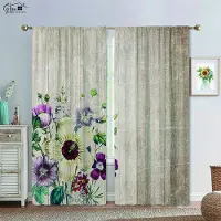 Yiran Furniture Blomma Växt 3D-tryck Gardin Ros Tulpan Lilja Tusensköna Bambu Maskros Fräsch Pastoral Mörkläggning Värmeisolering Gardin 2ST W100xH130(CM) folio&Rod pocket white