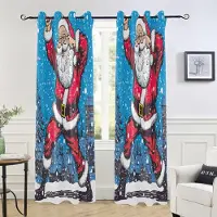 Yiran Furniture Jul Mörkläggningsgardiner Paneler för Sovrum Glad Jultomte Kök Badrum Vardagsrum Hög Skuggning Fönsterdraperier Gåvor W55 X H120cm X 2&Grommet Top blue