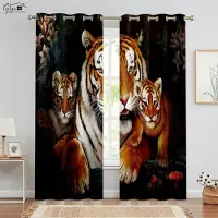 Yiran Furniture Animerade Tecknade Söta Tryckta Gardiner Björn Lejon Tiger Krokodil Anime Barnpresent Barnrum Dekorativa Gardiner 2st W50xH130(CM)x2PCS&Rod pocket brown