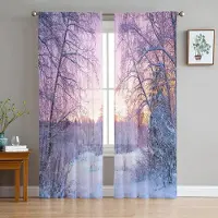 Yiran Furniture Höst Park Skog Skira Gardiner Vardagsrum Fönster Tyll Gardiner För sovrum Kök Heminredning Voile Draperier W135 x H115cm x1&Grommet Top white