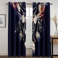Yiran Furniture Boho Djur Varg Drömfångare Hög Skuggning Gardiner för Vardagsrum Sovrum Fönster Draperi Dekor Flera Färger Mörkläggningsgardin W55 X H120cm X 2&Grommet Top black