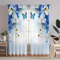 Yiran Furniture 2 Paneler Fjäril Voile Skir Gardin Transparent Gardin för Sovrum Vardagsrum Persienner Fönsterstorlek kan Anpassas 240*270 100W160H(CM)40x63in&Grommet Top white