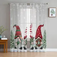 Yiran Furniture Julrum Julgran Öppen spis Tyll Skira fönstergardiner för vardagsrum Sovrum Modern Voile Organza Gardiner Draperier W135 x H115cm x1&Grommet Top gray