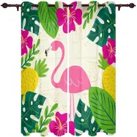 Yiran Furniture Mode Flamingo Tropisk Blomma Hög Mörkläggningsgardiner Olika Djurmönster Stil Skugga Draperi Hem Kök Mörkläggningsgardin W55 X H120cm X 2&Grommet Top pink