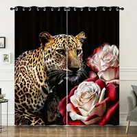 Yiran Furniture Skogsdjur Leopard Rosetryckt Högskuggande Gardin Mode Tryckta Gardiner för Sovrum Kök Vardagsrum Hem Ny W55 X H120cm X 2&Grommet Top brown