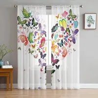 Yiran Furniture Färgflödande Färgglada Skira Gardiner Vardagsrumsfönster Tyllgardiner För Sovrum Kök Heminredning Voile Draperier W135 x H115cm x1&Grommet Top white