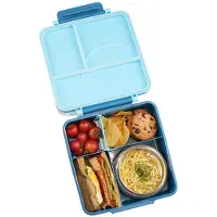 Konnwei Matlåda Söt Mikrovågssäker Rostfri Stålskål Silikon Flera Fack Lunchbehållare för Barn Vuxna Blå blå