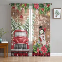Yiran Furniture Julgran Gåvor Jultomte Klockor Snöflingor Chiffong Skira Gardiner för Vardagsrum Sovrum Fönster Voiler Tyllgardin W135 x H115cm x1&Grommet Top brown