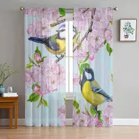 Yiran Furniture Papegojblommor Grön Tropisk Växt Blad Tyll Skira Fönstergardiner för Vardagsrum Sovrum Voile Organza Gardiner Draperier W135 x H115cm x1&Grommet Top gray