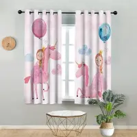 Yiran Furniture Nordisk Enkelt Ins Rosa Tecknat Hög Skuggning Gardin Nätverk Röd Enhörning Flickrum Barnrum Mörkläggningsdraperi Nytt 2 Delar W55 X H120cm X 2&Grommet Top white