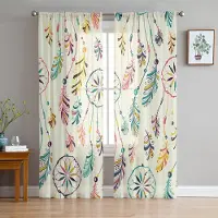 Yiran Furniture Indisk Fjäder Etnisk Drömfångare Skira Gardiner för Vardagsrumsdekoration Fönstergardiner Kök Tyg Gardiner W135 x H115cm x1&Grommet Top white