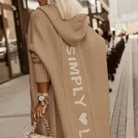 MAITA Emodern Höst och vinter Ny, lös stickad mellanlång kofta med luva XL khaki