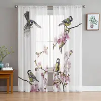Household supplies MH Oriole Persikoblomma Fågel Blomma Skira Gardiner för Vardagsrumsdekoration Fönstergardiner Kök Tyll Voile Organza Gardiner W135 x H115cm x1 white
