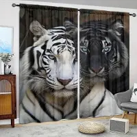 Household supplies MH 2 st Vita Tiger Svarta Tiger Stil Tryckta Gardiner för Heminredning - Stångficka Fönsterbehandling för Sovrum, Kontor och Kök 75cmX165cmX2pcs