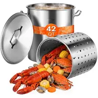 Vevor Rostfritt Stål Buljongkastrull, 42 Quart Stora Kokgrytor, Kokkärl Såskastrull med Korg, Lock och Handtag, Kraftig Buljongkastrull av Kommersiell Kvalitet, Slipbehandling, För Stora Grupper och E