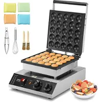 OEM Mini holländsk pannkaksjärn, 25 st 43 mm diameter Dorayaki-bagarmaskin, 1700 W kommersiell elektrisk poffertjesgrill, non-stick rostfritt stål, temperatur- och tidskontroll, för hemmakök och res