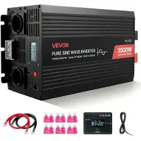 Vevor 3500W strömomvandlare, 12V DC till 230V AC ren sinusvågsomvandlare, solcellsladdare för bil med LCD-skärm, fjärrkontroll, USB-port, 2 AC-uttag, typ-C-port, för husbil, lastbil, utomhuscamping