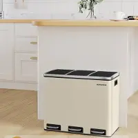 24hShop Pedalhink 3x18 L beige / källsorteringshink / avfallshink med 3 fack och soft-close-lock