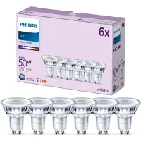 Philips LED Classic - LED-spotlight - klar finish - GU10 - 4.6 W (motsvarande 50 W) - klass F - kallt vitt ljus - 4000 K (paket om 6)