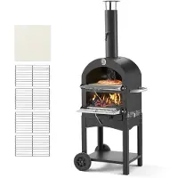 Vevor Utomhuspizzaugn, 30 cm pelletsugn, vedeldad pizzaugn med 2 lager, vedeldad pizzaugn för utomhusbruk med 2 avtagbara hjul, maxtemperatur 380°C, pizzaugnar för grillning