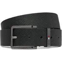 Tommy Hilfiger Leather Logo Square Buckle Textured Belt