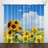 Household supplies MH 2 stycken tryckta gardiner med solrosmönster, dekorerade i en retro lantlig stil för sovrum och vardagsrum 140x160cm&Grommet Top blue