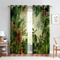 Yiran Furniture Tecknade djurgardiner för barnrum, Tiger, Elefant, Giraff, 2 Paneler, Pojkar, Flickor, Vardagsrum, Sovrumsinredning W50X130H(CM)X2PCS&Rod pocket
