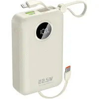 Dudao K14+ Powerbank 20000mAh 22,5W USB-C / USB-A / Inbyggda Lightning- och USB-C-kablar - Vit