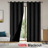 Lucky Black Cat 1 st enfärgade mörkläggningsgardiner med 100 % mörkläggning och solskydd, Gardiner för sovrum och vardagsrum 132*160cm svart