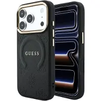 GUESS Saffiano Peony & Ring MagSafe-fodral för iPhone 17 Pro / 18 Pro – svart