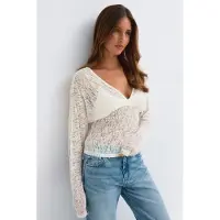 Gina Tricot  - Lace v-neck top - spetstoppar - Vit - XL - Dam
