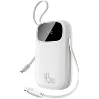 Baseus EnerFill FC31 Qpow 3 10000mAh 45W powerbank m. display & USB-C/Lightning-kablar – vit