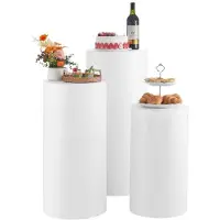 Vevor Bröllopsblomstställ, 3 st 60/75/90 cm rund cylindersockel, vitt piedestalställ med PVC-lock, cylindriska piedestalställ för bröllop, fest, födelsedag, konstdekor, 15 kg belastning