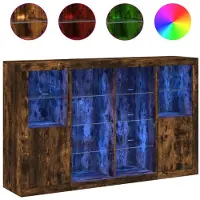 vidaXL Skåp med LED-belysning, 3 st, Rökfärgad Ek