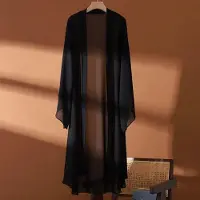 WTEMPO Lång Chiffongkofta för Kvinnor På Sommaren Tunn Stil Solskydd Luftkonditioneringsskjorta Draperad Över Axeln 3XL svart