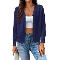CANVAUS Sommar Ny V-ringad Långärmad Stickad Cardigan Enfärgad Kappa för Kvinnor L blue