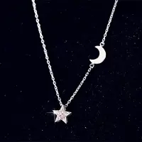 YIRAN Jewelry Koreansk Mode 925 Sterling Silver Smycken Grossist Stjärna Och Måne Kristall Hänge Kvinnlig Utsökt Halsband H255 white