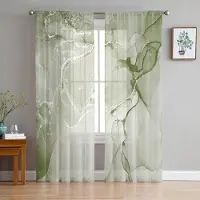 Yiran Furniture Gräsgrön Marmor Skira Gardiner för Sovrum Vardagsrum Dekoration Fönstergardin för Kök Tyll Voile Organza Draperier W135 x H115cm x1&Grommet Top