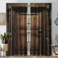 Yiran Furniture 2 st Rustika Gardiner med Dörrmönster - Kanalfållsfönsterdraperier för Heminredning och Sekretess i Arbetsrum, Sovrum, Kök eller Vardagsrum W60 X H150(CM)X2&Grommet Top