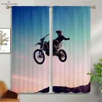 Yiran Furniture 2 st Racing Öken Motorcykel 3D-tryckta Gardiner Sovrum Vardagsrum Kök Dekorativa Gardiner Maskintvättbara W50X130H(CM)X2PCS&Rod pocket