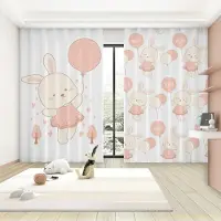 Yiran Furniture Trendiga Tecknade Söta Stil Mörkläggningsgardiner Rosa Kanin Ballong Måne Flicka Prinsessa Sovrum Vardagsrum Hög Skuggning Gardiner W55 X H120cm X 2&Grommet Top