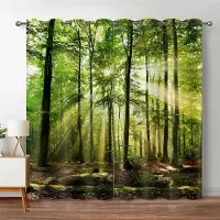 Yiran Furniture Skogsgardiner Djungelträd Naturlandskap Fönstergardin Persienner för Vardagsrum Sovrum Vattenfall Vänster och Höger Tvådelad Öppen W50 X H130(CM)X2&Grommet Top