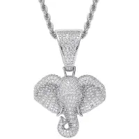 YIRAN Jewelry Jag Ny Europeisk och Amerikansk Elefanthuvud Hip Hop Hänge Mikrosatt Zirkon Djur Hip Hop Smycken white