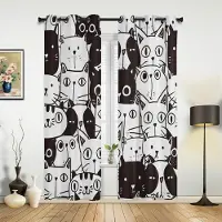 Household supplies MH Tecknad Katt Enkla Husdjursfönstergardiner Hemdekoration Vardagsrumsgardiner Barnrumsdraperier Cortinas För Kök Sovrum 135W x 60H(cm) x1