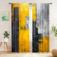 Yiran Furniture 2-delat set Eleganta retro gardiner med trädörrsdesign Kanal för gardinstång Digitaltryck För vardagsrum Sovrum Kök Fönster Heminredning 140W160H(CM)55x63in&Grommet Top