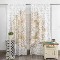 Yiran Furniture Mandalamönster Bohemiska Gardiner Indisk Hippiestil Blå och Silver Skuggardiner Vardagsrum Sovrum Heminredning Gardiner 100W160H(CM)40x63in&Grommet Top