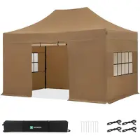 Vonroc Partytält - 3x4,5 m - Premium Easy-Up partytält | Set inkl. sidoväggar – Beige