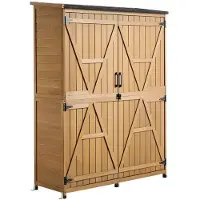 Vevor Utomhusförvaringsskjul, 125,5 x 162,5 cm Träredskapsskjul med låsbara dörrar och sluttande tak, Vattentätt utomhusförvaringsskåp med hyllor och golv ingår för trädgård, uteplatsgräsmatta, brun
