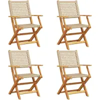 vidaXL Hopfällbara trädgårdsstolar 4 st beige konstrotting/massivt trä