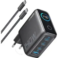Anker Zolo 140W GaN stationär laddare med USB-C-kabel - svart